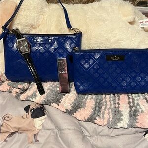 kate spade Glossy Royal Blue PVC Wristlet and Pouch Set Dior lipstick & Watch